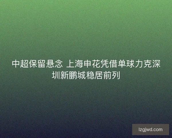 中超保留悬念 上海申花凭借单球力克深圳新鹏城稳居前列